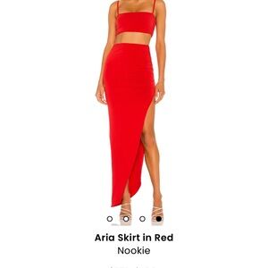 Nookie Red Maxi Wrap Skirt with Slit for Night Out